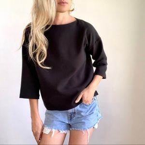Madewell Black Boxy Oversized 3/4 Sleeve Top XS